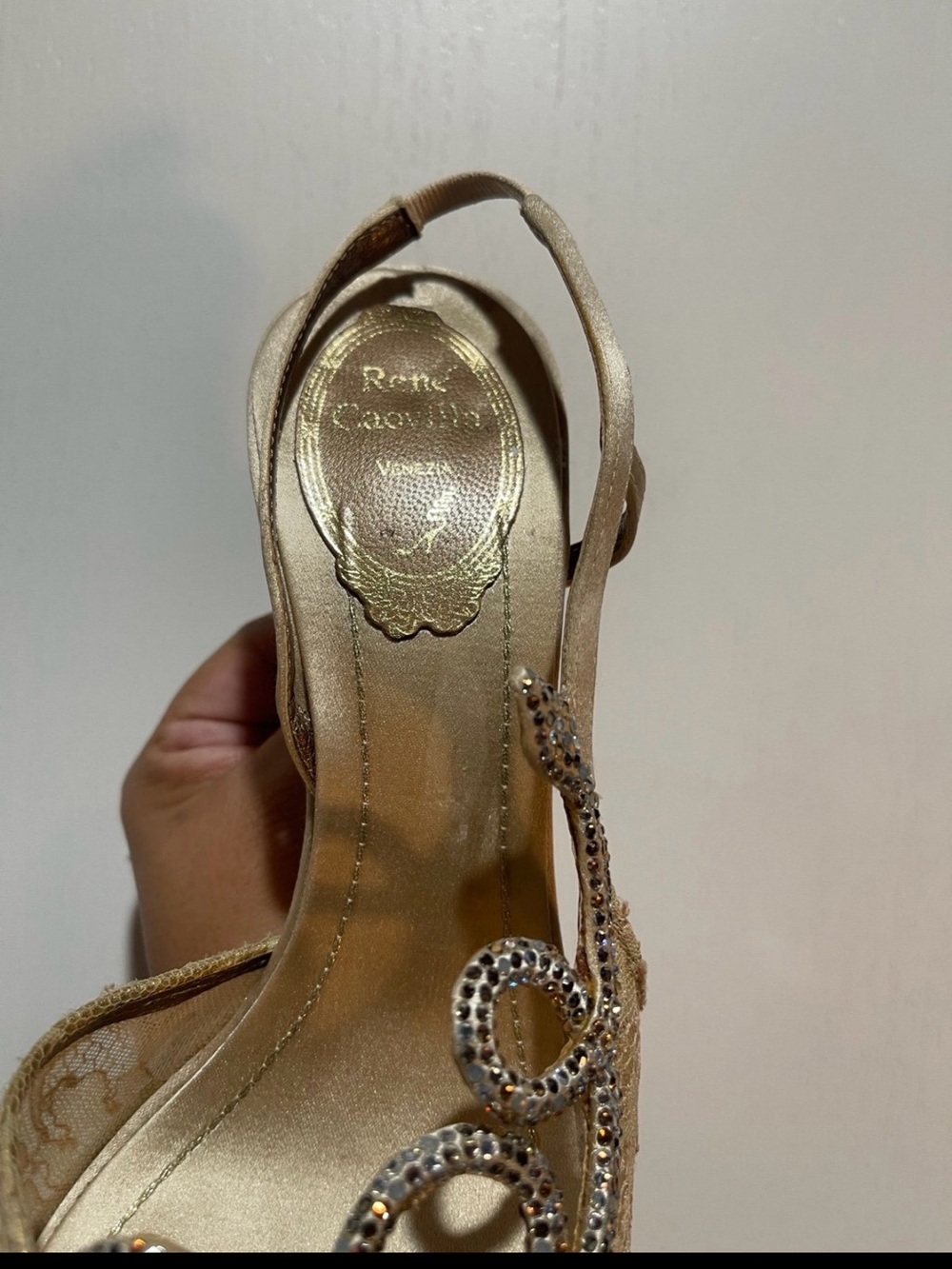 Gold Embellished Slingback Sandals with Crystal Accents - Picture 8 of 12